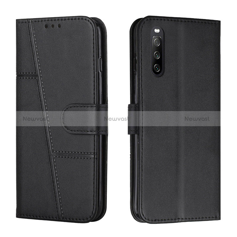 Leather Case Stands Flip Cover Holder Y01X for Sony Xperia 10 IV SO-52C Black