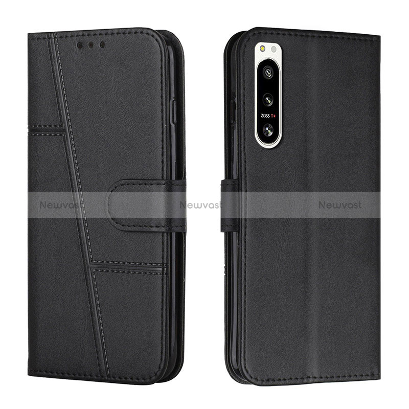 Leather Case Stands Flip Cover Holder Y01X for Sony Xperia 5 IV Black