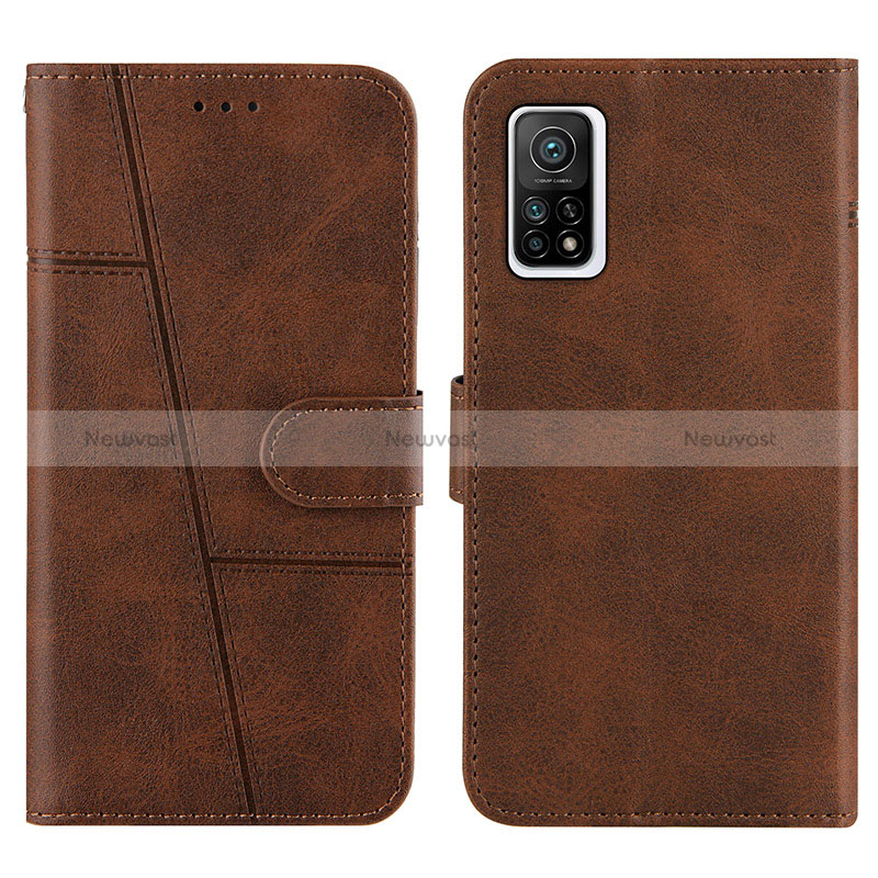 Leather Case Stands Flip Cover Holder Y01X for Xiaomi Mi 10T Pro 5G Brown