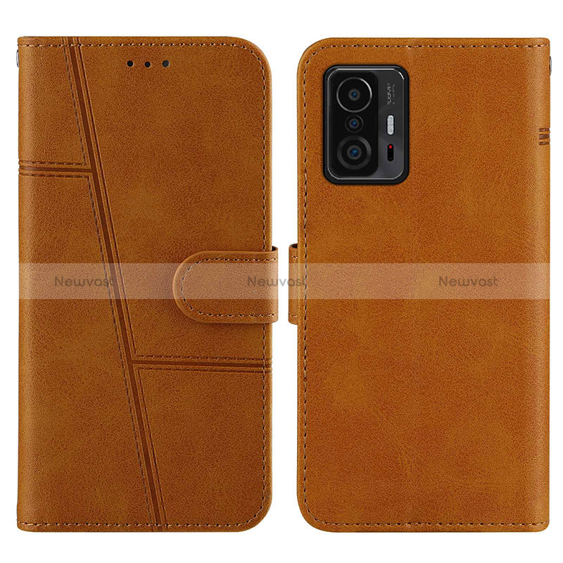 Leather Case Stands Flip Cover Holder Y01X for Xiaomi Mi 11T Pro 5G Light Brown