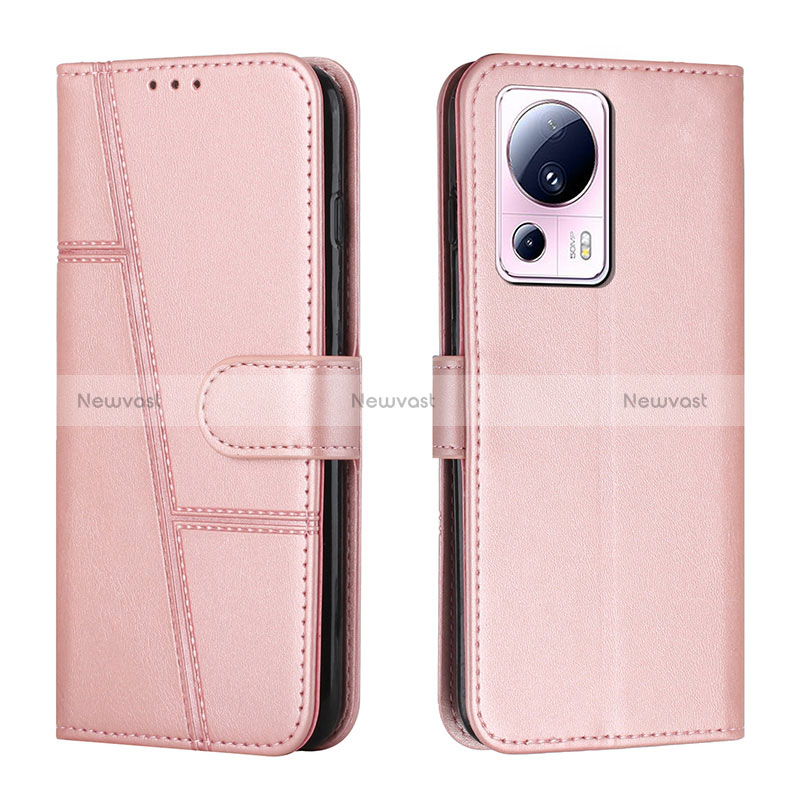 Leather Case Stands Flip Cover Holder Y01X for Xiaomi Mi 13 Lite 5G Rose Gold