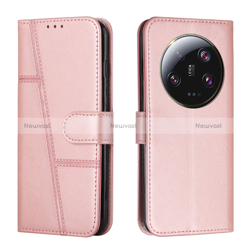 Leather Case Stands Flip Cover Holder Y01X for Xiaomi Mi 13 Ultra 5G Rose Gold