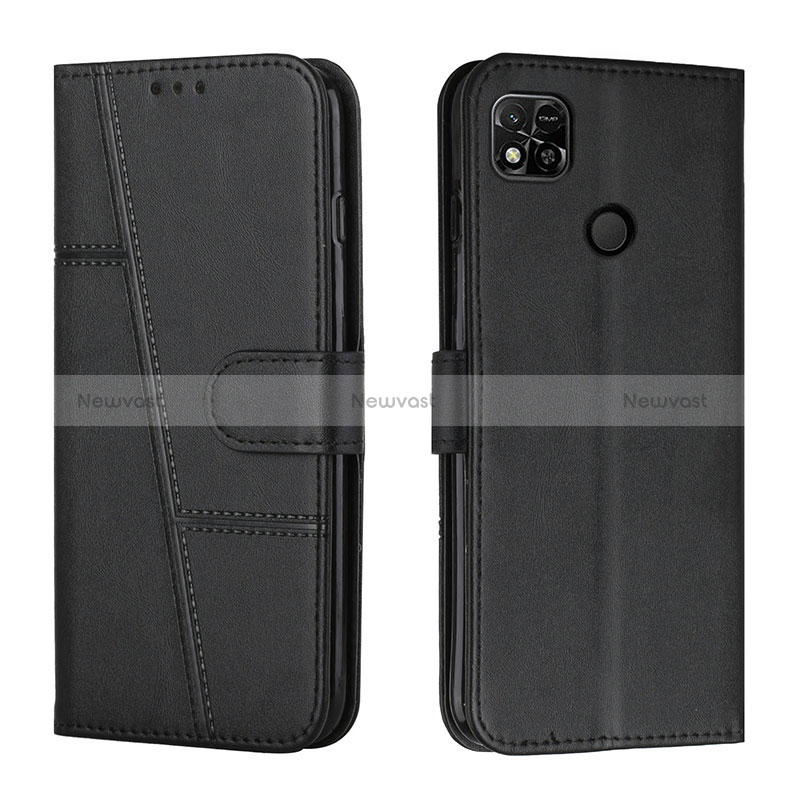 Leather Case Stands Flip Cover Holder Y01X for Xiaomi POCO C3 Black
