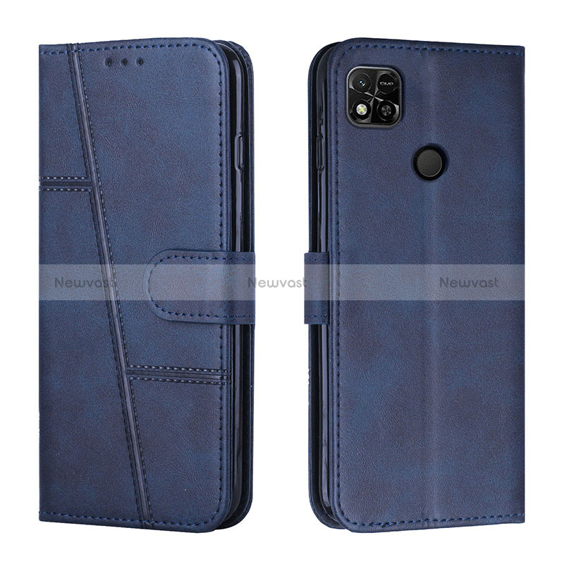 Leather Case Stands Flip Cover Holder Y01X for Xiaomi POCO C3 Blue