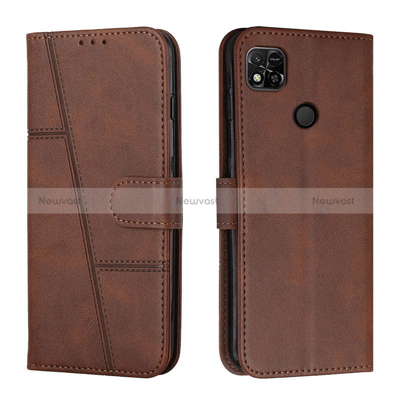 Leather Case Stands Flip Cover Holder Y01X for Xiaomi POCO C3 Brown