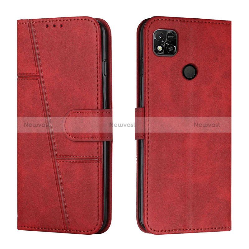 Leather Case Stands Flip Cover Holder Y01X for Xiaomi POCO C3 Red