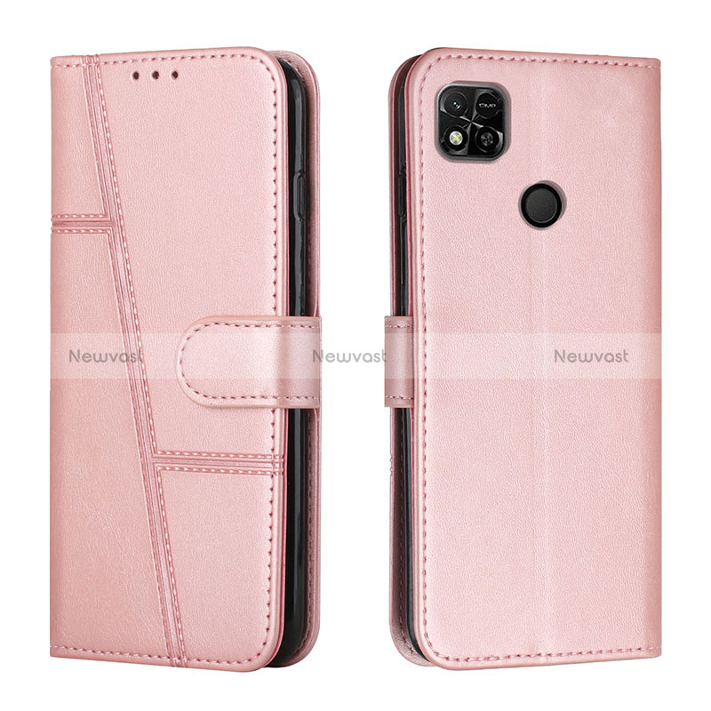 Leather Case Stands Flip Cover Holder Y01X for Xiaomi POCO C3 Rose Gold