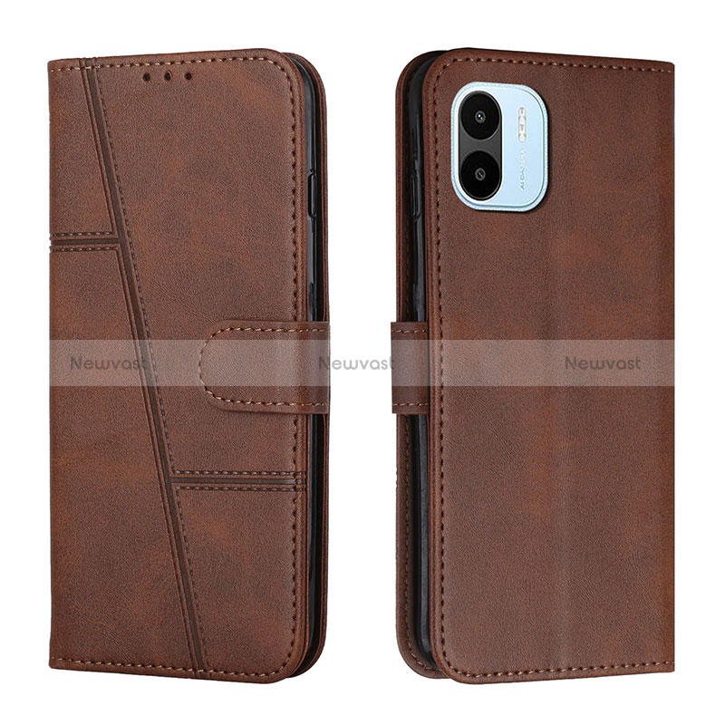 Leather Case Stands Flip Cover Holder Y01X for Xiaomi Poco C50 Brown