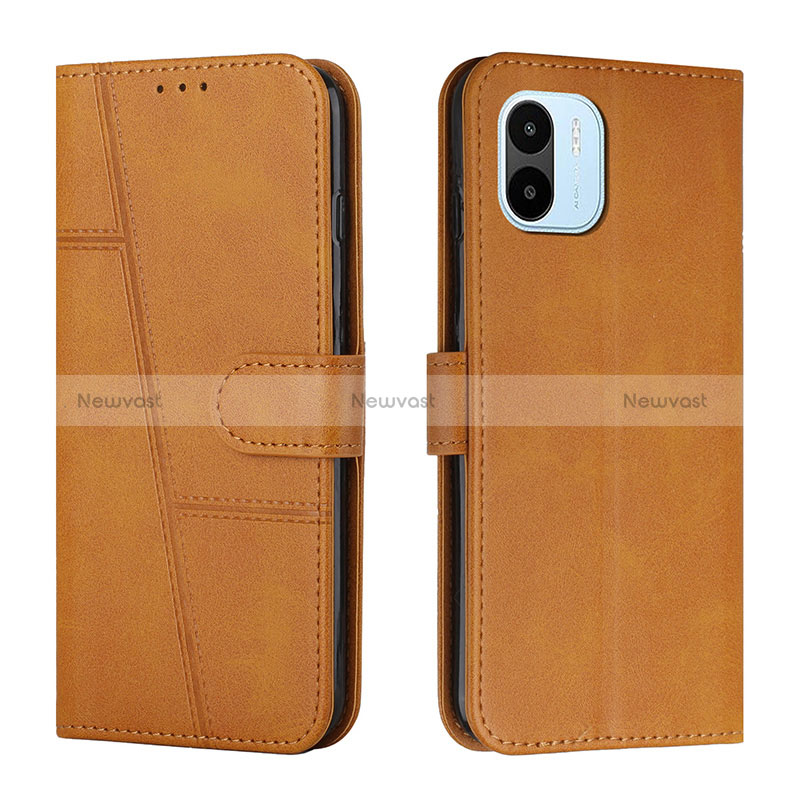 Leather Case Stands Flip Cover Holder Y01X for Xiaomi Poco C50 Light Brown