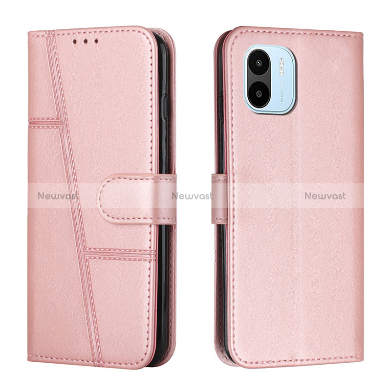 Leather Case Stands Flip Cover Holder Y01X for Xiaomi Poco C51 Rose Gold