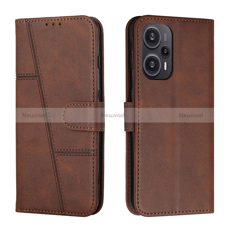 Leather Case Stands Flip Cover Holder Y01X for Xiaomi Poco F5 5G Brown