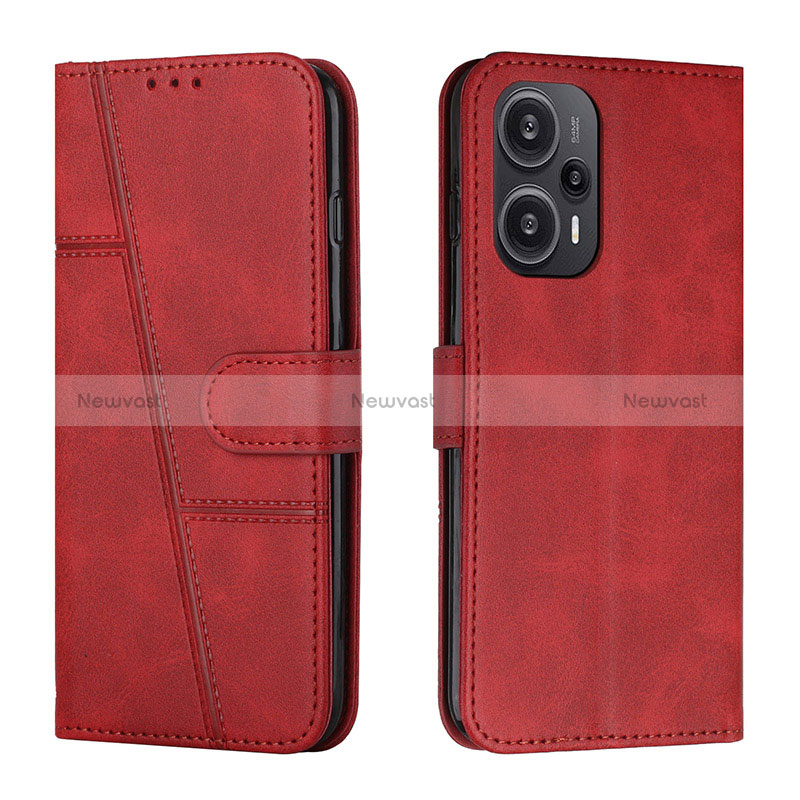 Leather Case Stands Flip Cover Holder Y01X for Xiaomi Poco F5 5G Red