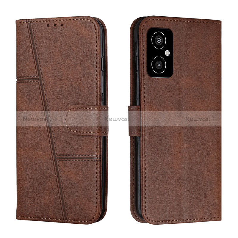 Leather Case Stands Flip Cover Holder Y01X for Xiaomi Poco M4 5G Brown
