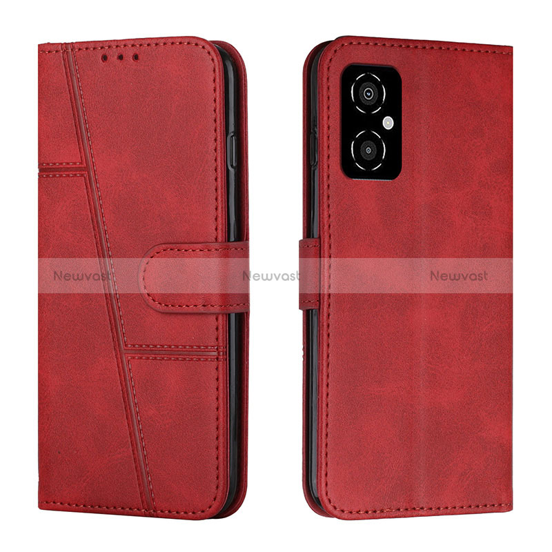 Leather Case Stands Flip Cover Holder Y01X for Xiaomi Poco M4 5G Red