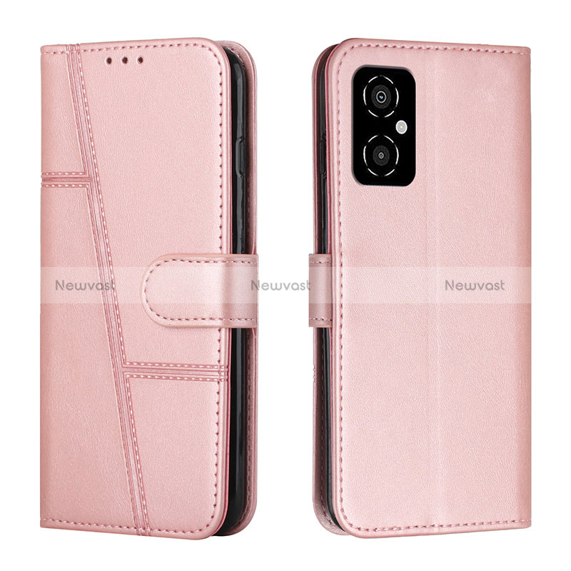 Leather Case Stands Flip Cover Holder Y01X for Xiaomi Poco M4 5G Rose Gold