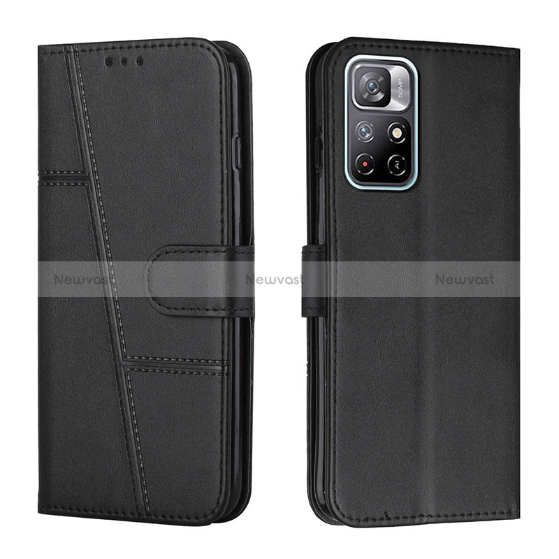Leather Case Stands Flip Cover Holder Y01X for Xiaomi Poco M4 Pro 5G Black