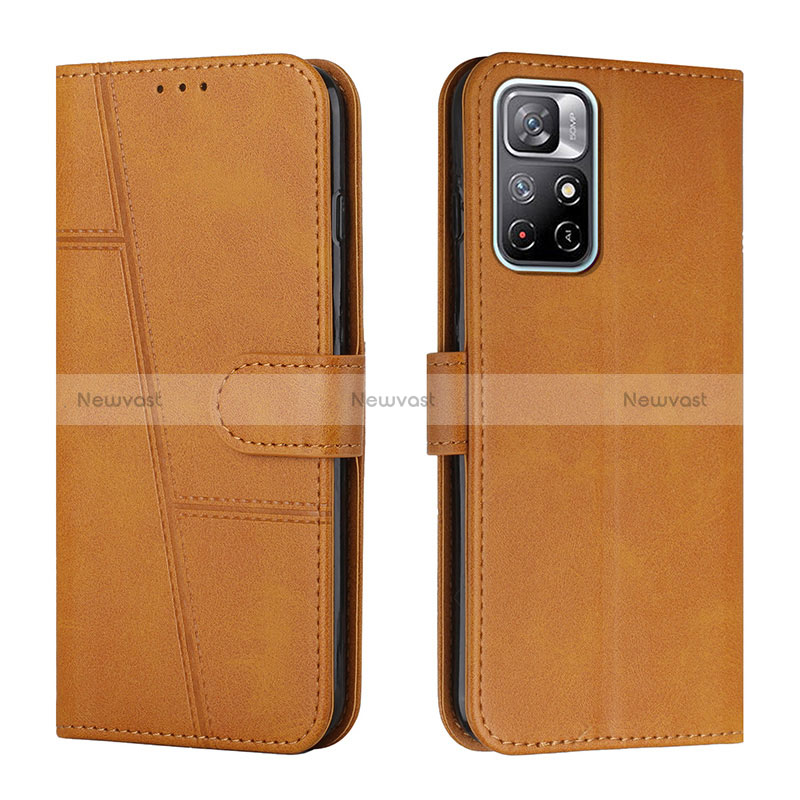 Leather Case Stands Flip Cover Holder Y01X for Xiaomi Poco M4 Pro 5G Light Brown