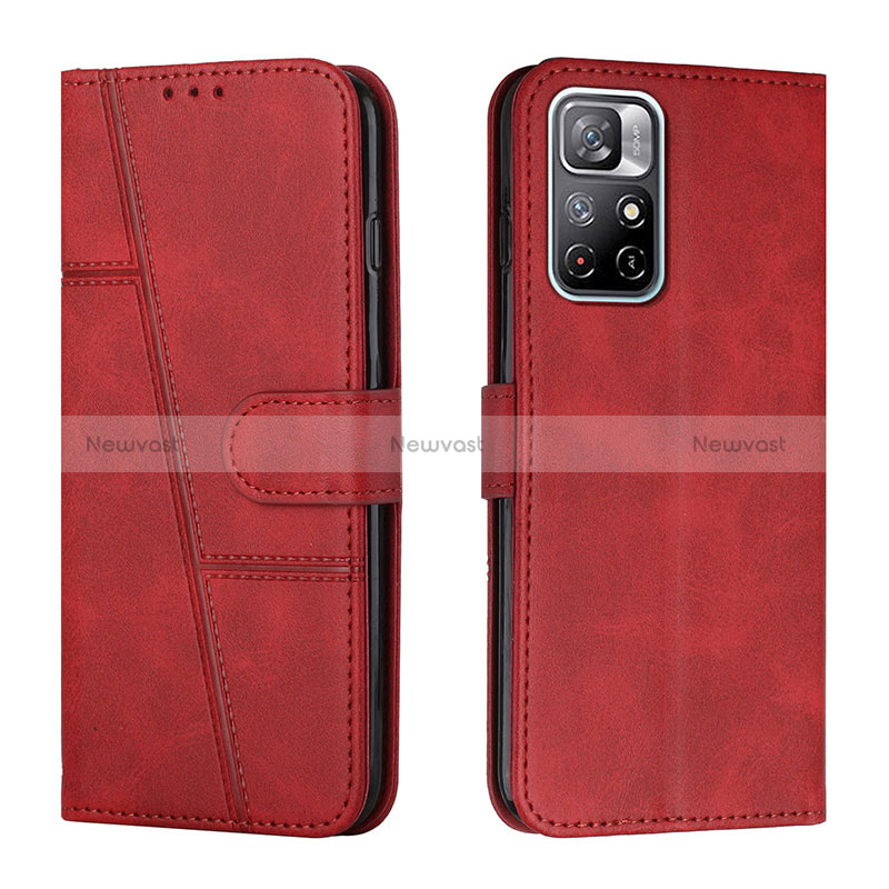 Leather Case Stands Flip Cover Holder Y01X for Xiaomi Poco M4 Pro 5G Red