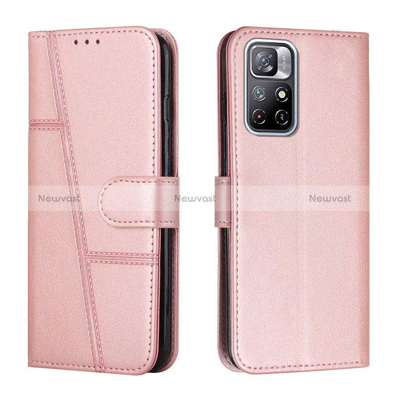 Leather Case Stands Flip Cover Holder Y01X for Xiaomi Poco M4 Pro 5G Rose Gold