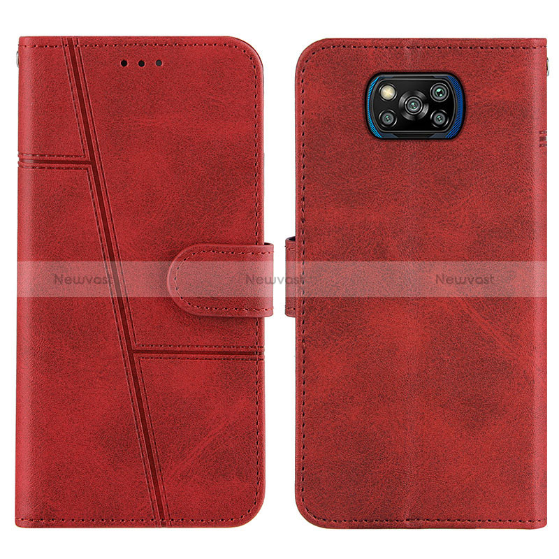 Leather Case Stands Flip Cover Holder Y01X for Xiaomi Poco X3 Pro Red