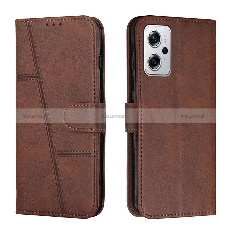 Leather Case Stands Flip Cover Holder Y01X for Xiaomi Poco X4 GT 5G Brown