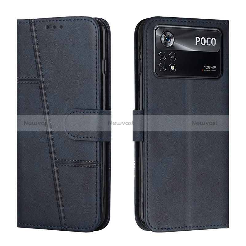 Leather Case Stands Flip Cover Holder Y01X for Xiaomi Poco X4 Pro 5G Blue