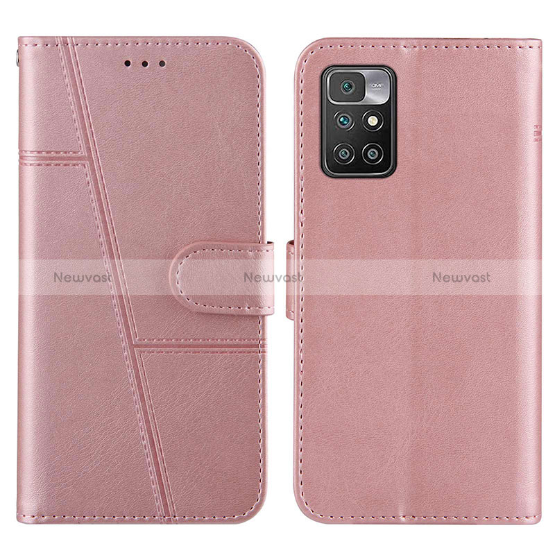 Leather Case Stands Flip Cover Holder Y01X for Xiaomi Redmi 10 (2022) Rose Gold