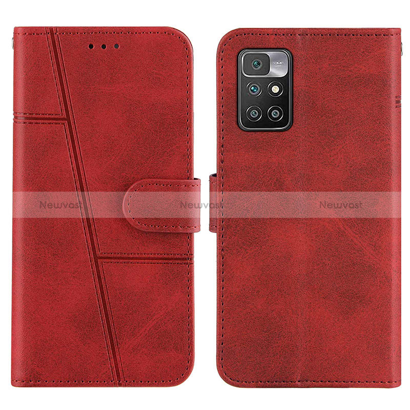 Leather Case Stands Flip Cover Holder Y01X for Xiaomi Redmi 10 4G Red