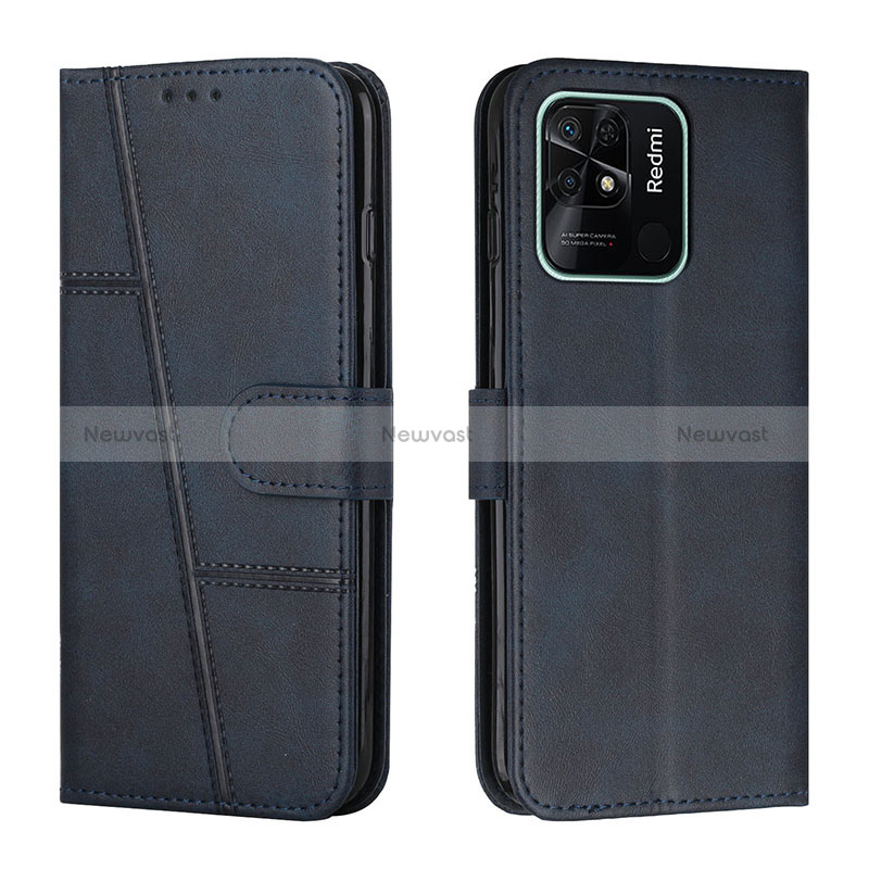 Leather Case Stands Flip Cover Holder Y01X for Xiaomi Redmi 10 India Blue