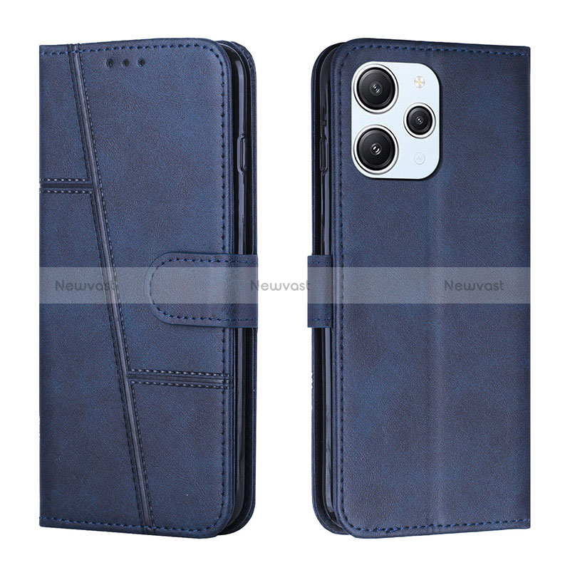 Leather Case Stands Flip Cover Holder Y01X for Xiaomi Redmi 12 4G Blue