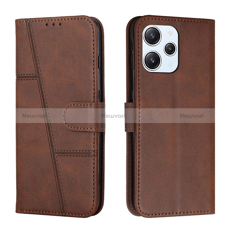 Leather Case Stands Flip Cover Holder Y01X for Xiaomi Redmi 12 4G Brown