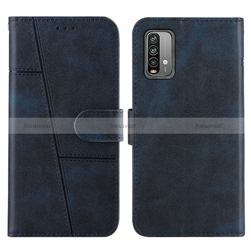 Leather Case Stands Flip Cover Holder Y01X for Xiaomi Redmi 9 Power Blue