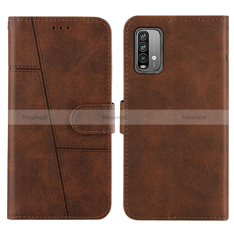 Leather Case Stands Flip Cover Holder Y01X for Xiaomi Redmi 9 Power Brown