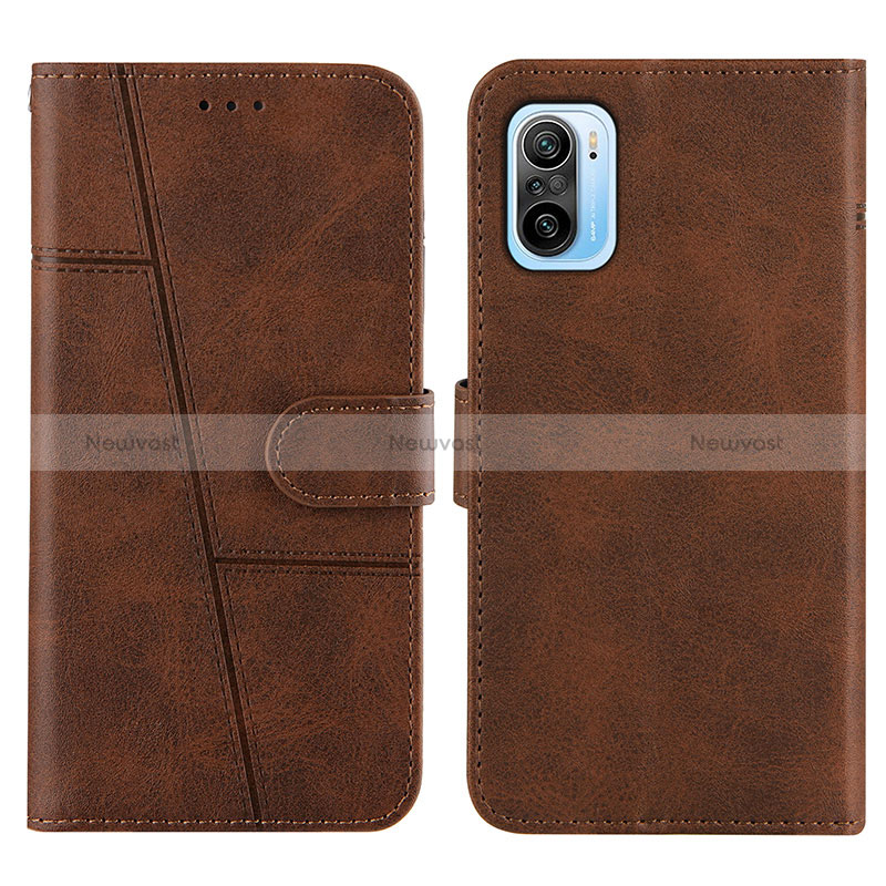 Leather Case Stands Flip Cover Holder Y01X for Xiaomi Redmi K40 Pro 5G Brown