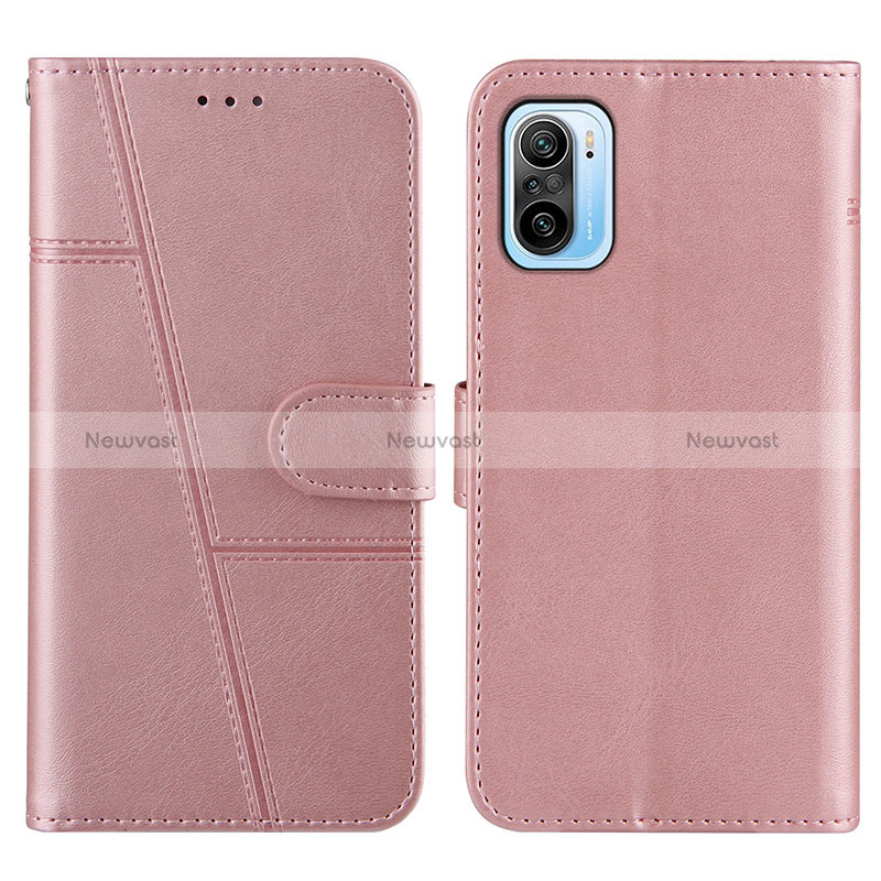 Leather Case Stands Flip Cover Holder Y01X for Xiaomi Redmi K40 Pro 5G Rose Gold