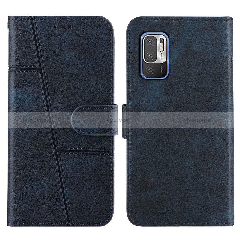 Leather Case Stands Flip Cover Holder Y01X for Xiaomi Redmi Note 10 5G Blue