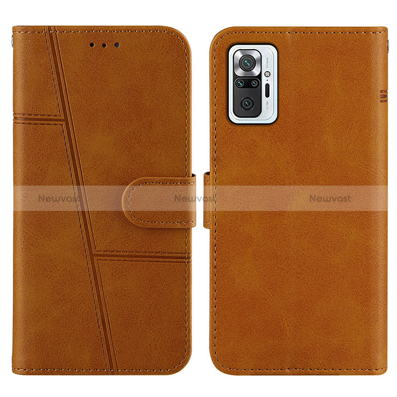 Leather Case Stands Flip Cover Holder Y01X for Xiaomi Redmi Note 10 Pro 4G Light Brown