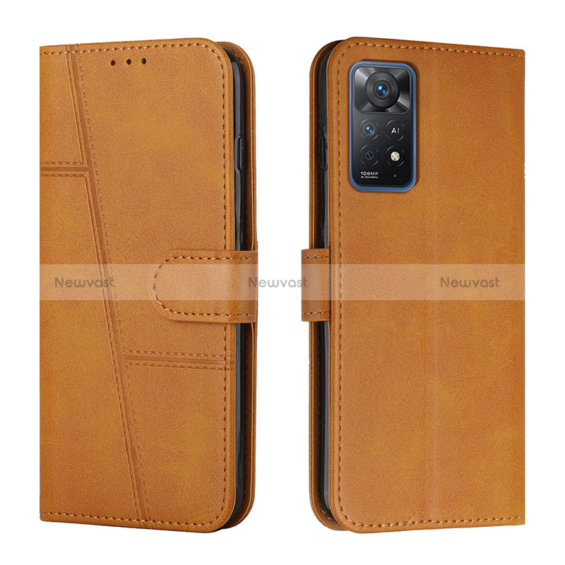 Leather Case Stands Flip Cover Holder Y01X for Xiaomi Redmi Note 11 Pro 4G Light Brown