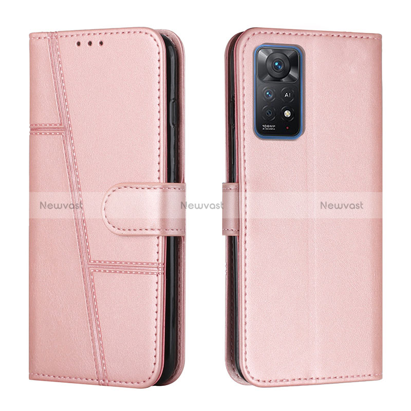 Leather Case Stands Flip Cover Holder Y01X for Xiaomi Redmi Note 11 Pro 4G Rose Gold