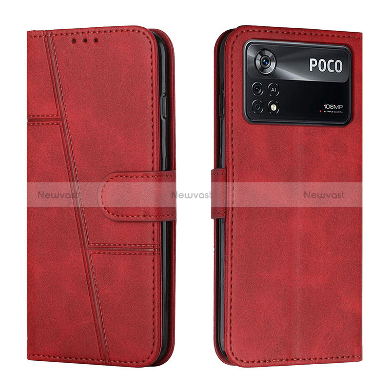 Leather Case Stands Flip Cover Holder Y01X for Xiaomi Redmi Note 11E Pro 5G Red