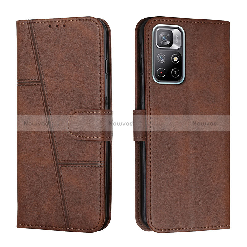 Leather Case Stands Flip Cover Holder Y01X for Xiaomi Redmi Note 11S 5G Brown