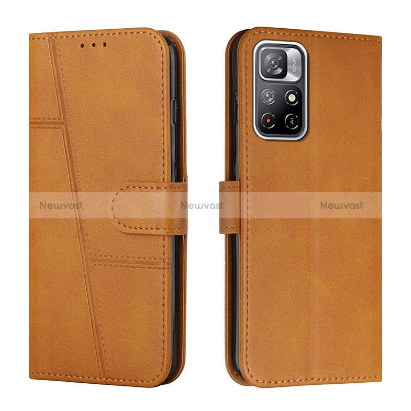 Leather Case Stands Flip Cover Holder Y01X for Xiaomi Redmi Note 11T 5G Light Brown