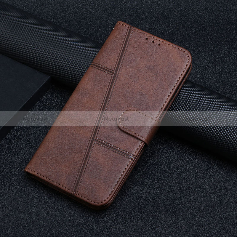 Leather Case Stands Flip Cover Holder Y01X for Xiaomi Redmi Note 12 Pro 5G Brown