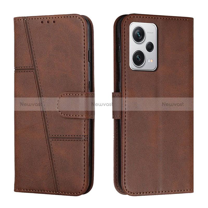 Leather Case Stands Flip Cover Holder Y01X for Xiaomi Redmi Note 12 Pro 5G Brown