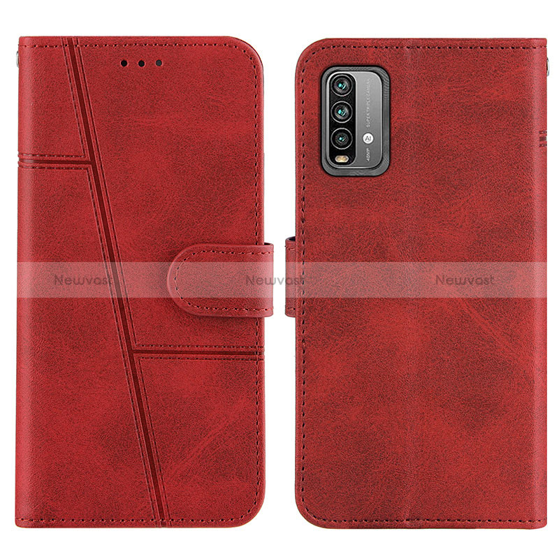 Leather Case Stands Flip Cover Holder Y01X for Xiaomi Redmi Note 9 4G Red