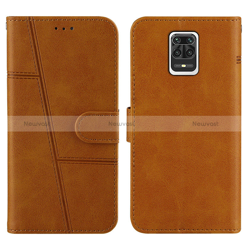 Leather Case Stands Flip Cover Holder Y01X for Xiaomi Redmi Note 9 Pro Light Brown