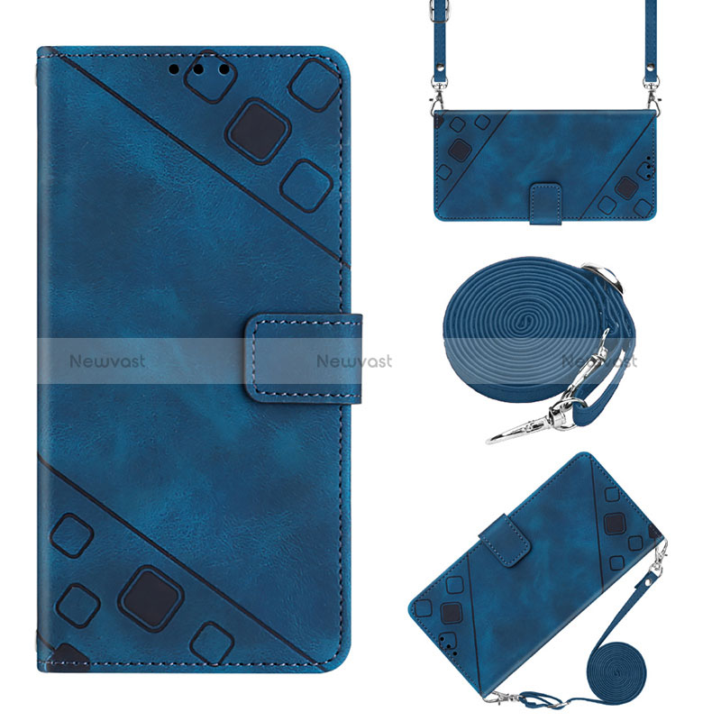 Leather Case Stands Flip Cover Holder Y02B for Huawei Honor 70 5G Blue