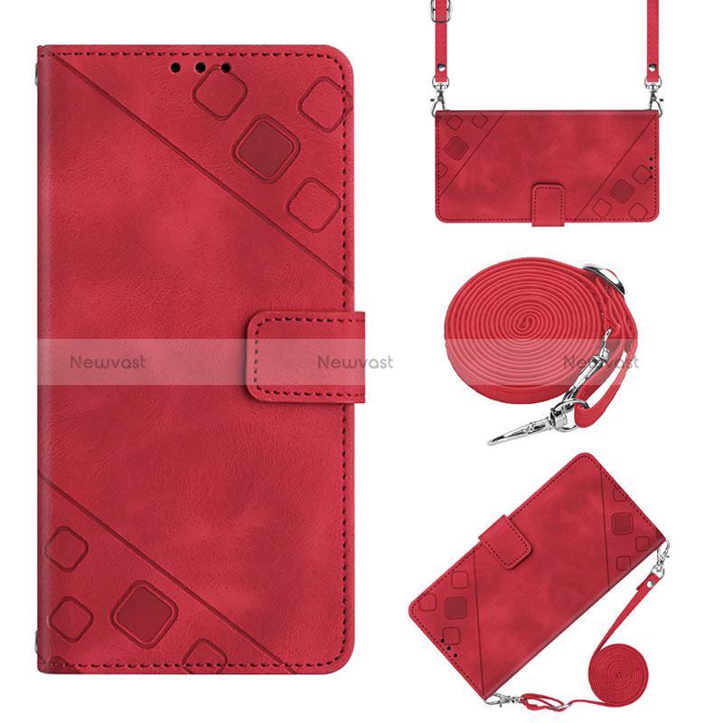 Leather Case Stands Flip Cover Holder Y02B for Huawei Honor 70 Lite 5G Red