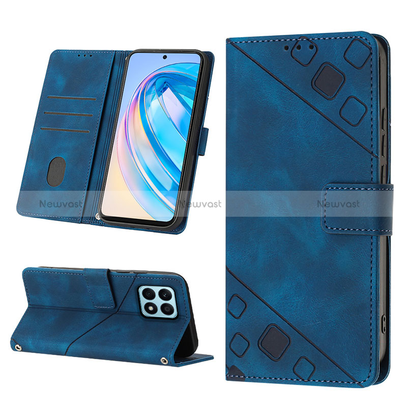 Leather Case Stands Flip Cover Holder Y02B for Huawei Honor X8a 4G