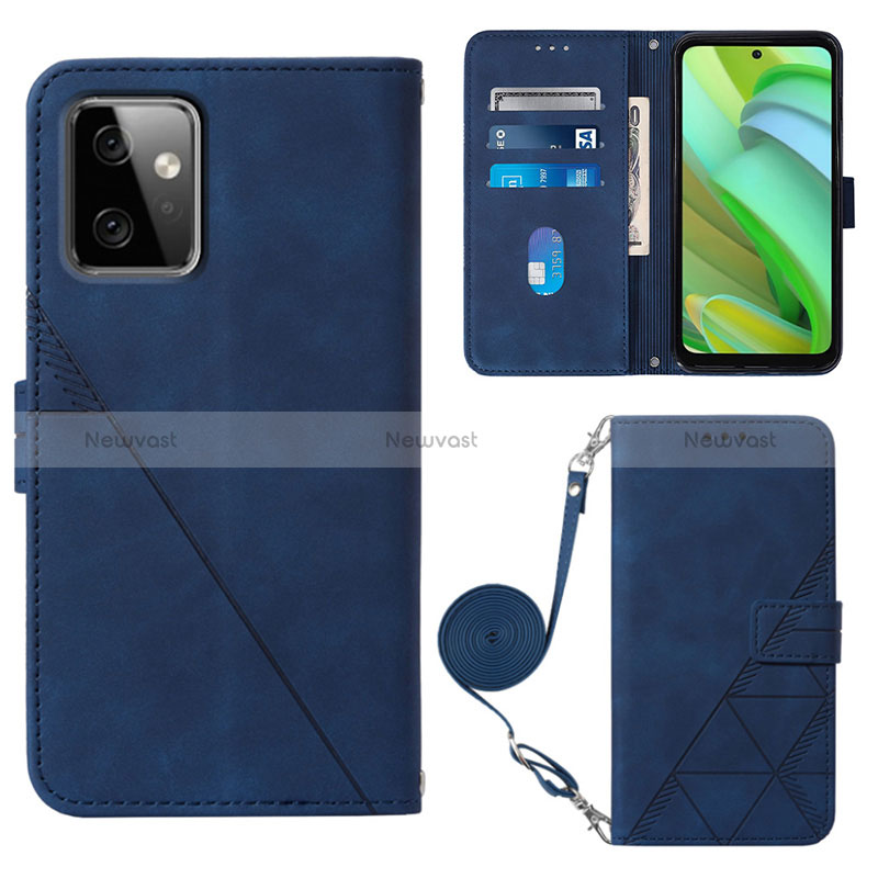 Leather Case Stands Flip Cover Holder Y02B for Motorola Moto G Power 5G (2023) Blue